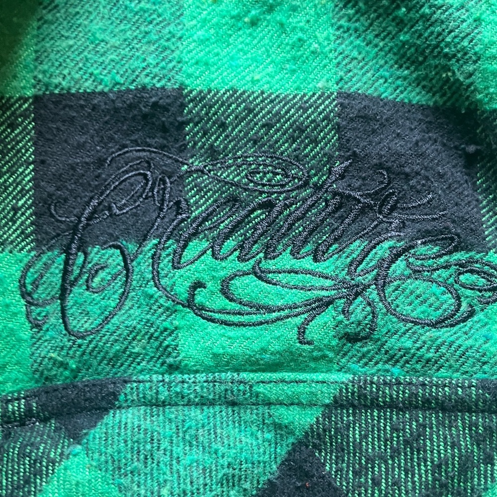Creature skateboarding Green and Black Plaid Flannel button down Shirt - Picture 3 of 3